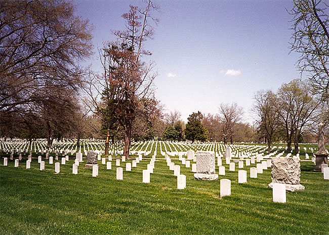 rows of gravestones at Arlington Cemetery, spring 1993