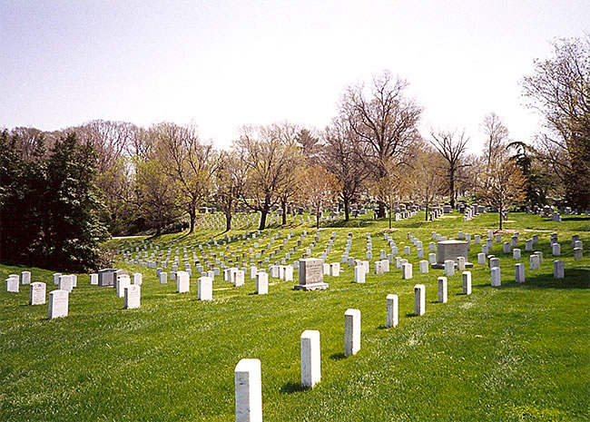 hillsides of gravestones at Arlington Cemetery, spring 1993