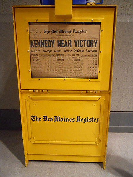 JFK Museum display featuring news coverage of 1960's historic presidential election