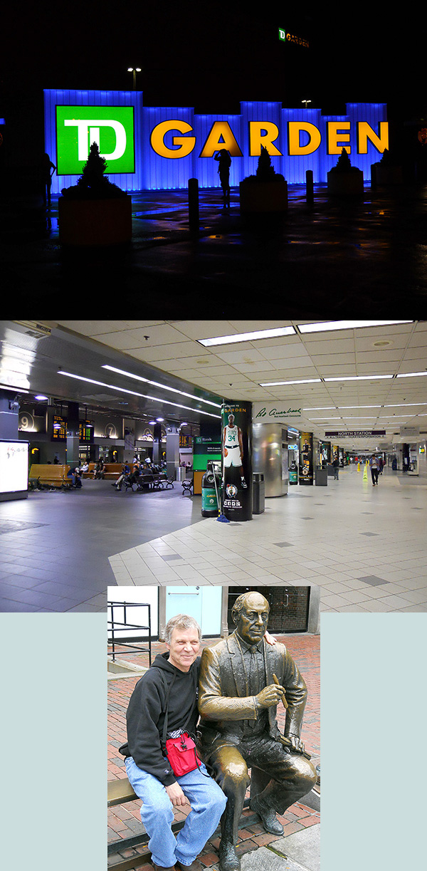 composite of TD Garden, Boston's North Station, and Red Auerbach