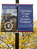 banner at JFK Library and Museum celebrating 50th anniversary of his presidency